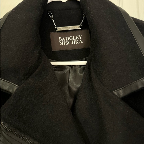 Badgley Mischka Collection Faux Leather Trim Wool Blend Coat - Picture 7 of 12